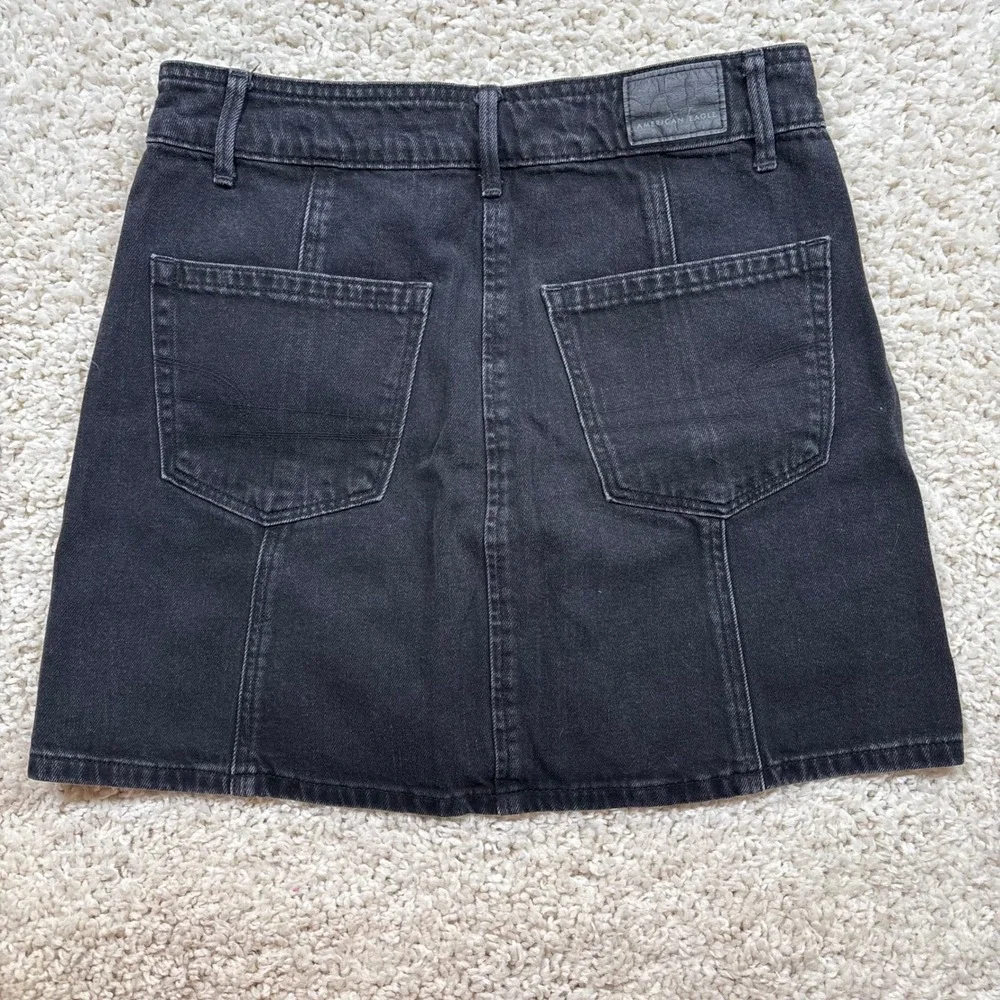 American Eagle Outfitters Black Denim Button Front Mini Skirt Women Size‎ 2
